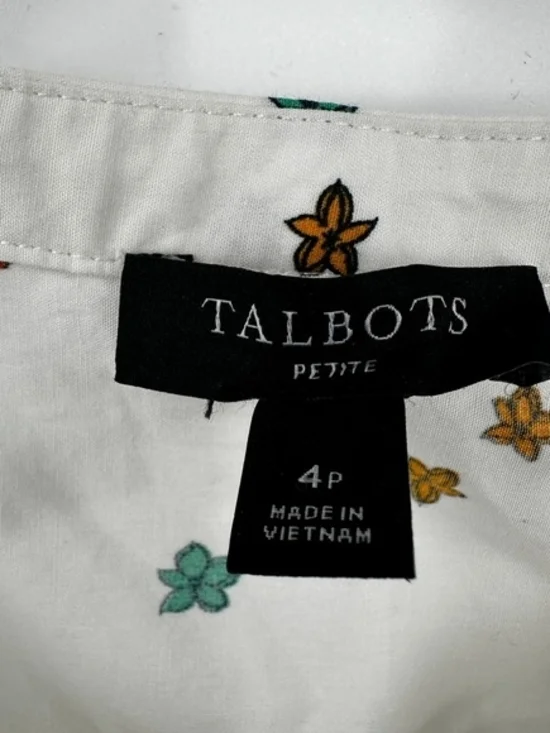 White Floral Border Button-Front Dress with Waist Tie - Picture 4 of 5